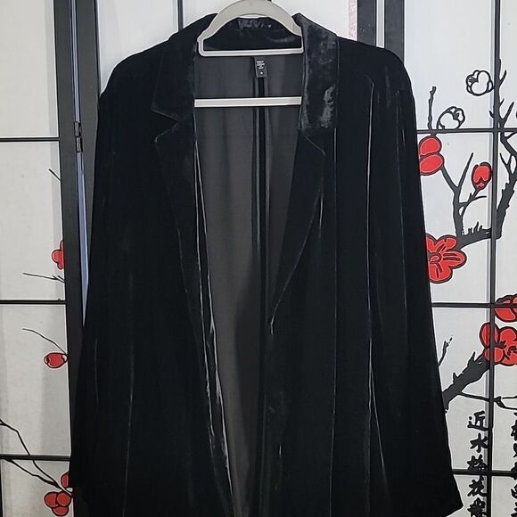 Eileen Fisher Notch Collar Open Front elvet Jacket/ Cardigan in Black - Picture 4 of 10